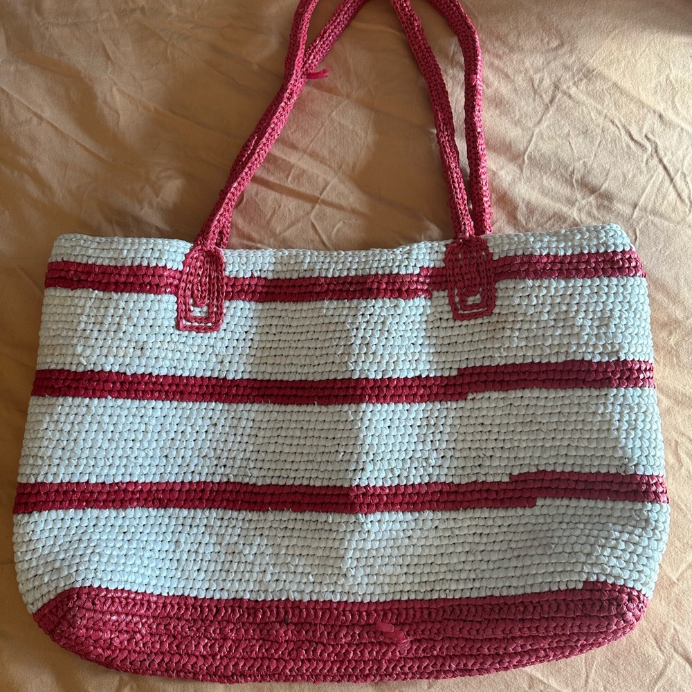 Red and White Striped Tote Bag